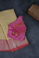 Lemon Yellow Banarasi Soft Silk Saree with Silver Weaving Brocade