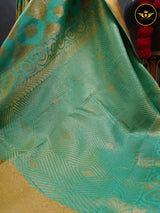 Turquoise Green Color Chanderi Silk Saree With Lace Work Blouse