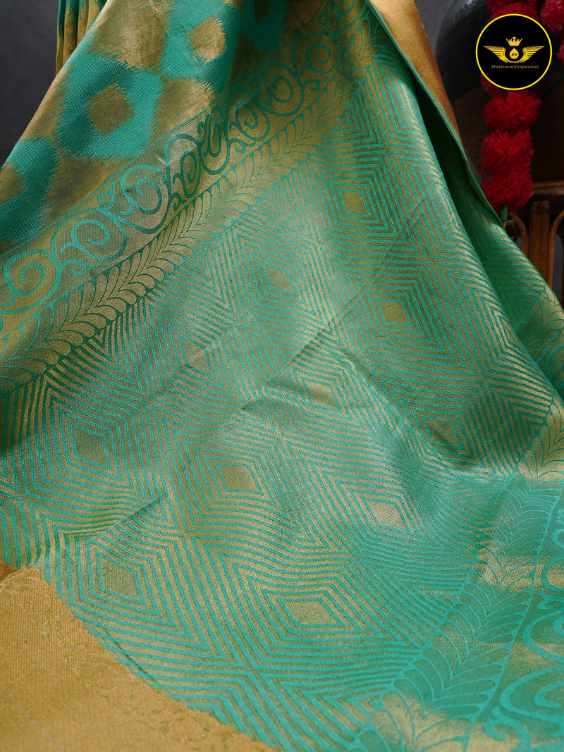 Turquoise Green Color Chanderi Silk Saree With Lace Work Blouse