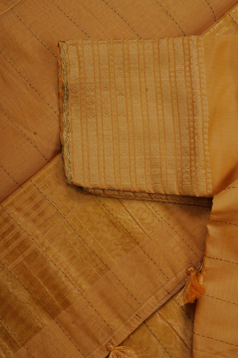 Gold Kanchi Organza Saree with Kanchi Border - Fully Stitched Blouse