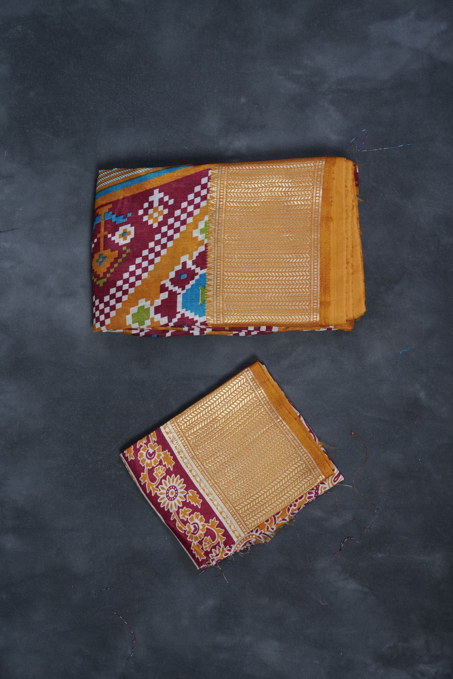 Eccentric Kanchipuram Semi-Silk Saree with Dynamic Ikkat Design Saree JCS Fashions Red 5.5 meters