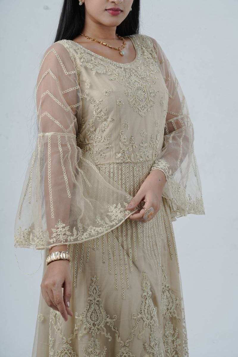 KURTI Embroidered & Stonework Long Gown with Santoon Lining
