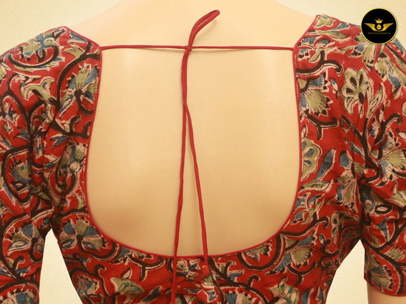 Readymade Padded Kalamkari Cotton Fabric Stunning Blouse