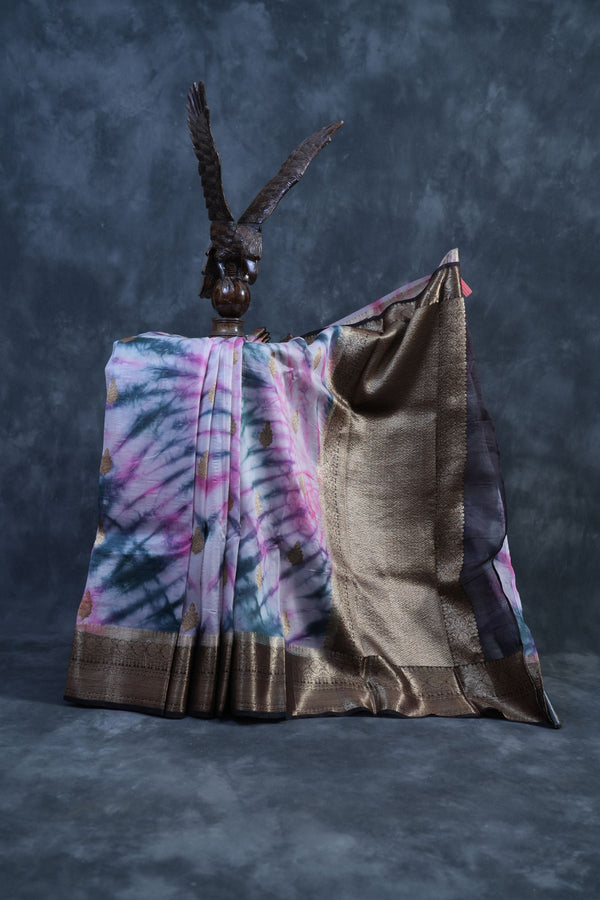 Elegant Shibori Print Kora Silk Saree - Tradition Meets Trend