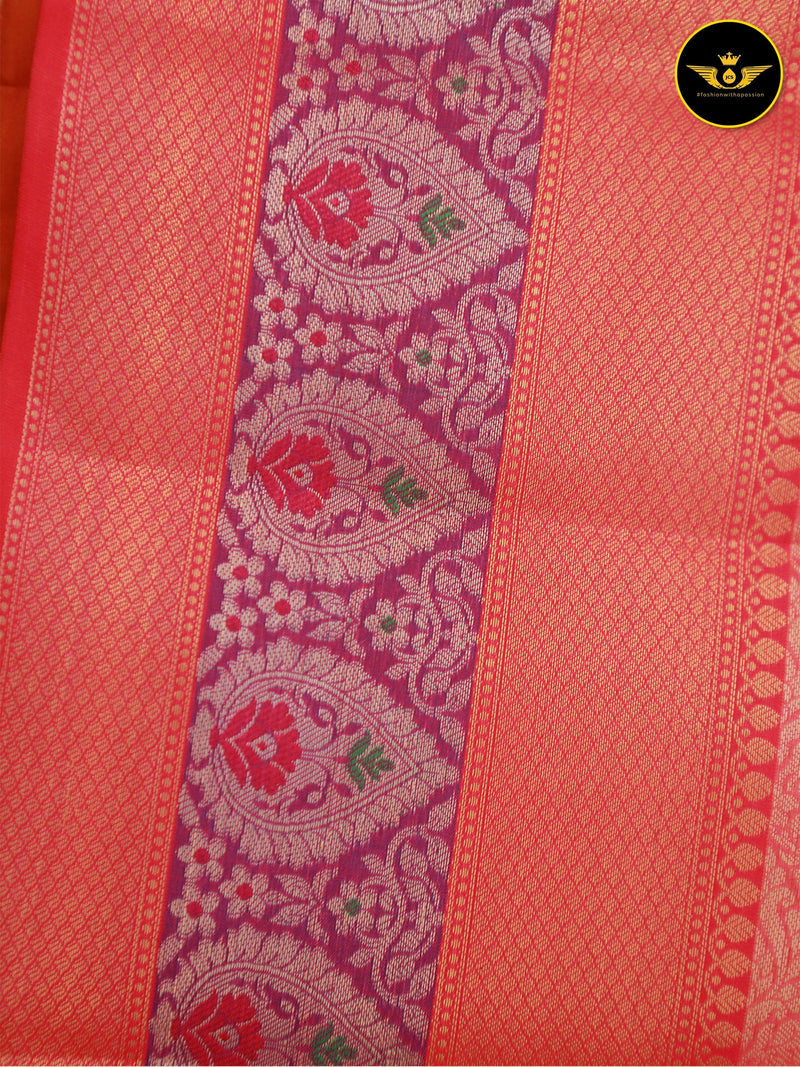 Premium Organza Pattu Saree, Allover Weaving, Big Butta Design, and Contrasting Pallu.