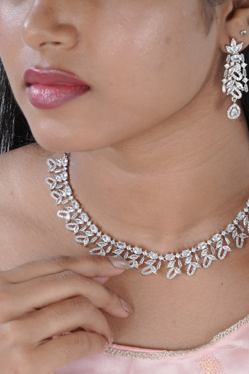 Sparkling Silver Polish Stone Necklace & Earring Set from JCSFashions