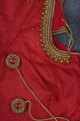 Elegant Ikkat Silk Saree with Luxurious Aari Work Contrast Blouse