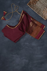 Silk Cotton Saree with Zari Border, Line Pallu and Stitched Blouse