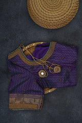 Elegant Ikkat Silk Saree with Stunning Aari-Work Blouse -Modern Wear
