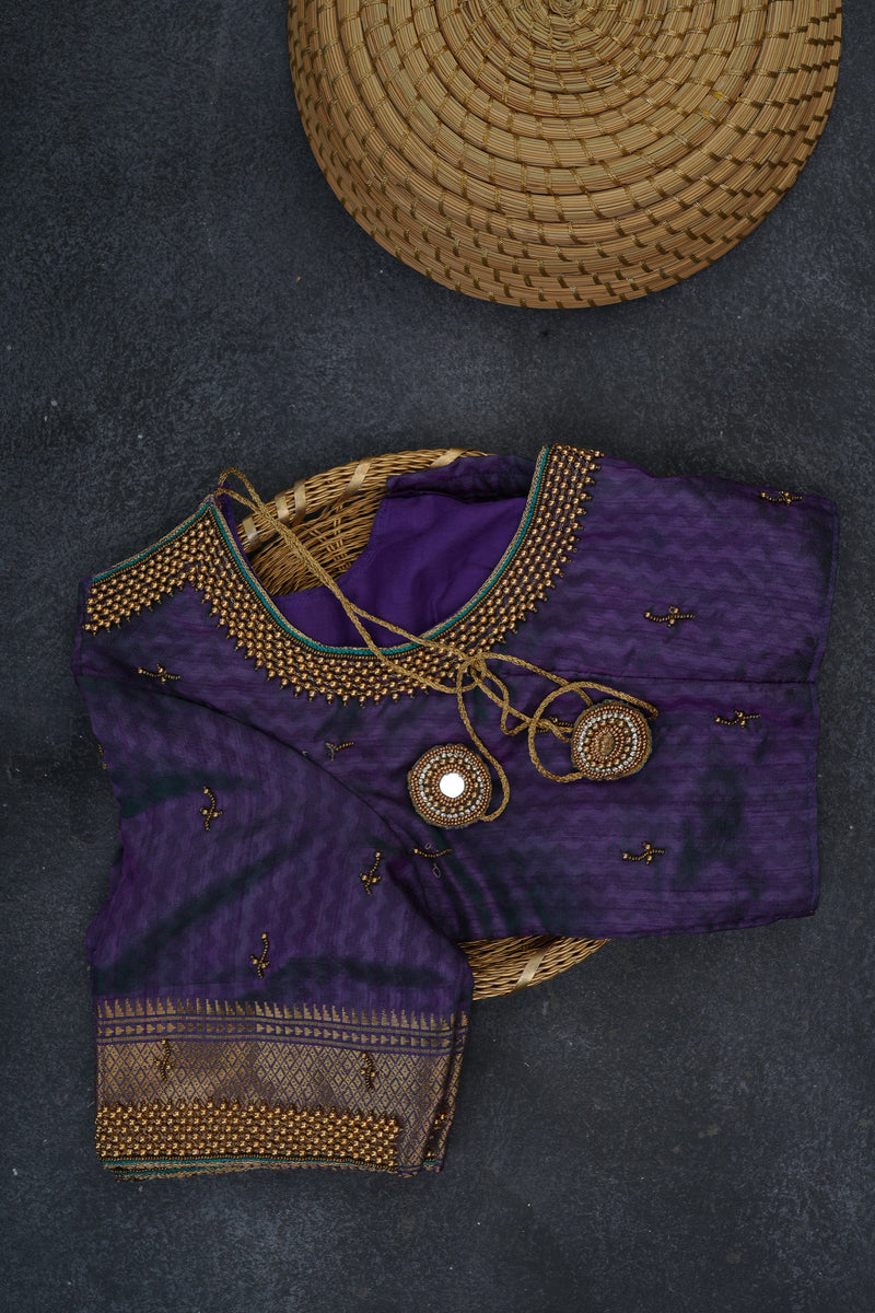 Elegant Ikkat Silk Saree with Stunning Aari-Work Blouse -Modern Wear