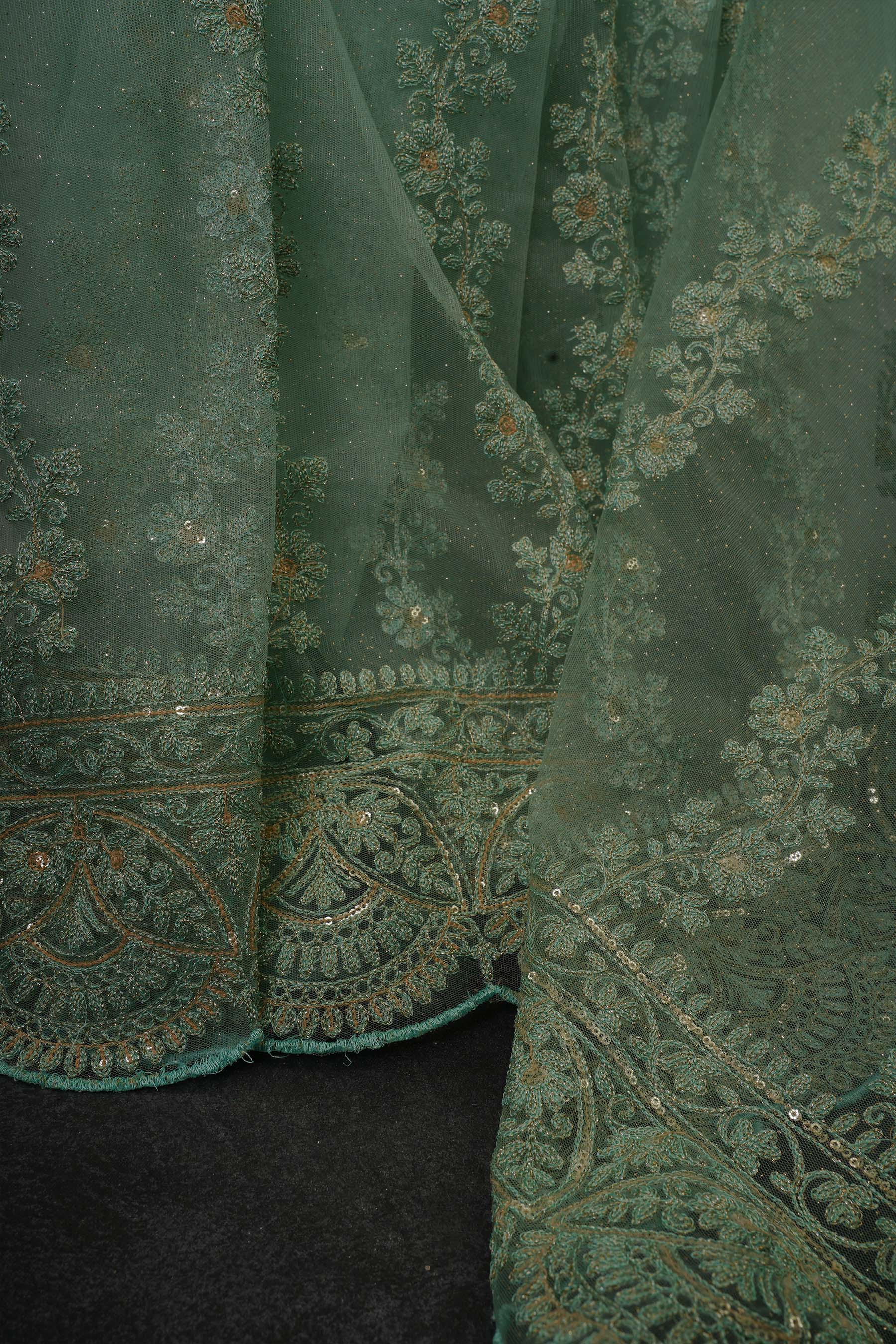 Green Net and Cut Work Sarees with Blouse stitched -JCS Fashions SAREE JCS Fashions