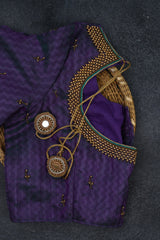 Exquisite Soft Ikkat Silk Saree with Aari Work Contrast Blouse