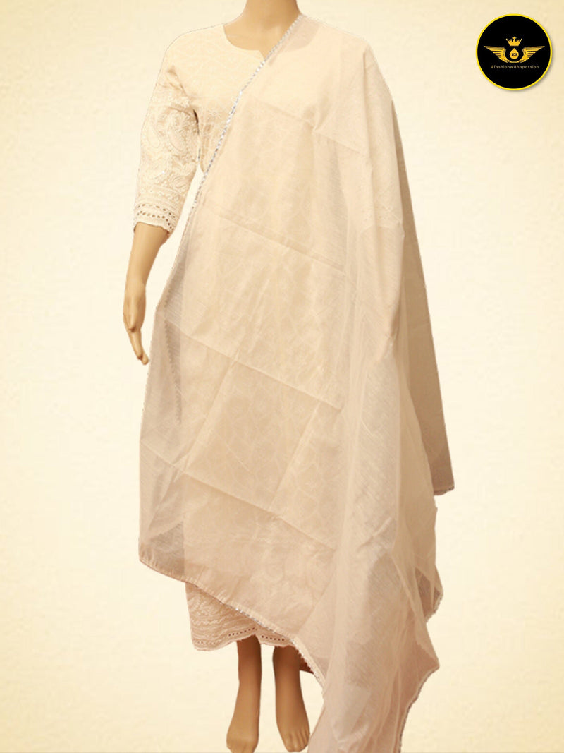 Cotton Fabric Anarkali Chikan Sequence Gown With Dupatta