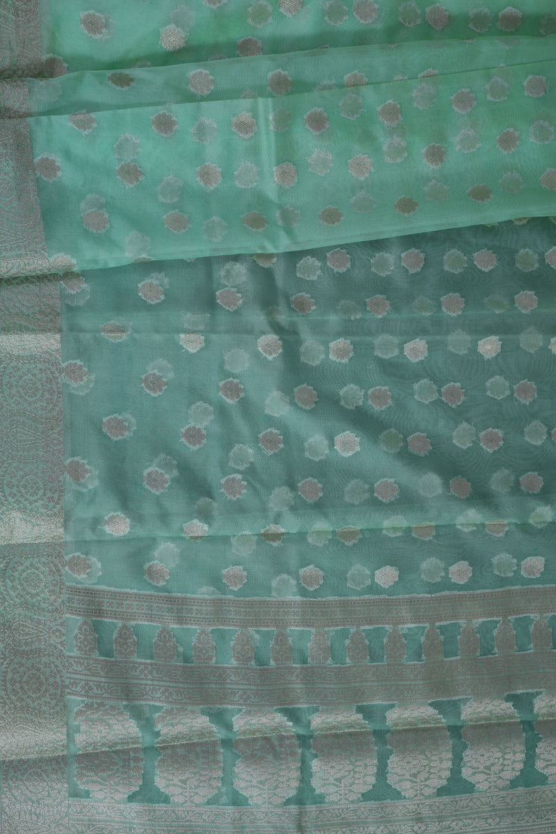 Handwoven Banarasi Kora Silk Saree with Detailed Patterns - Traditional