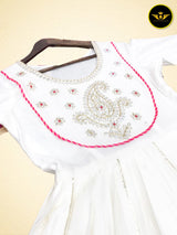 Beautiful Anarkali Gown with Bandej Dupatta in Mesmerizing White