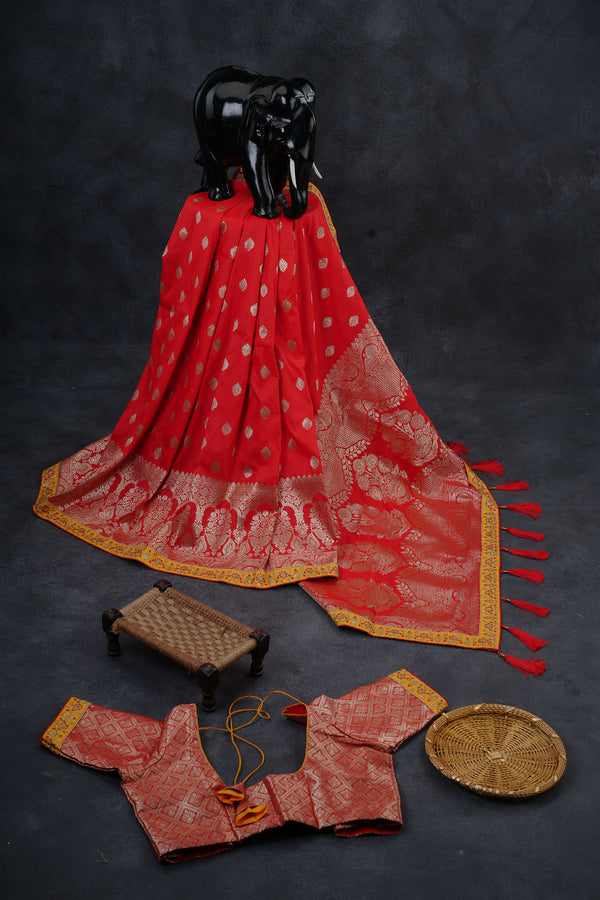 Luxurious Banarasi Soft Silk Saree with Kundan Work Detailing