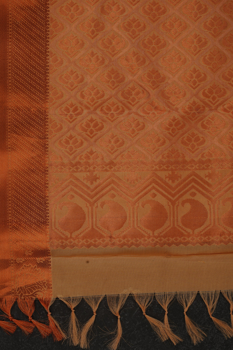 Pure Handloom Silk Saree with Copper Zari Border & Stitched Blouse