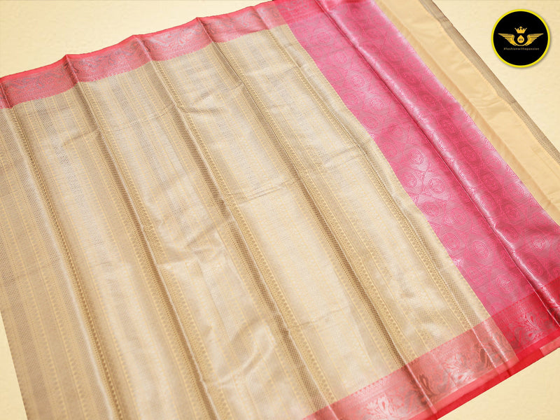 Handwoven Semi-Silk Saree with Silver Zari & Vibrant Contrast Blouse
