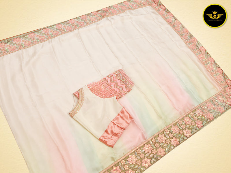 Shaded Italian Crepe Saree: Exquisite Pattern & Cut Work Border