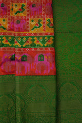 Elegant Soft Ikkat Silk Saree with Pochampally Weave & Kanchi Borders