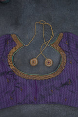 Exquisite Soft Ikkat Silk Saree with Aari Work Contrast Blouse