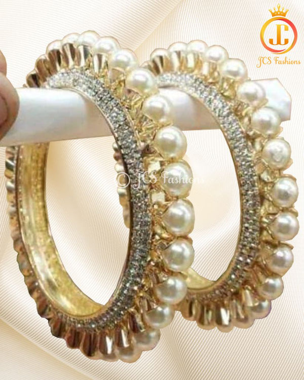 Kada -Elegant Pearl & American Diamond Stone Bangle for Stylish Women