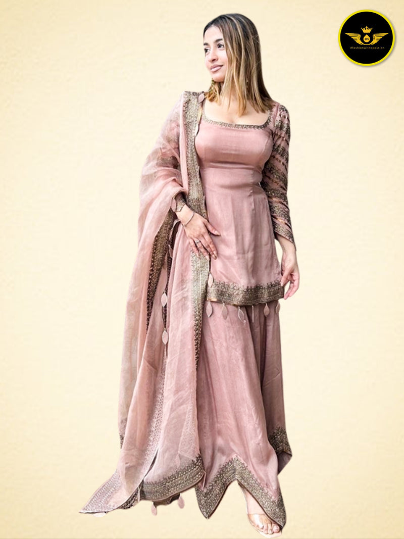 Designer Party Wear Sharara Palzo - Faux Georgette with Heavy Embroidery Work, Fancy Cut Work, and Butterfly Net Dupatta. Perfect for Special Occasions.