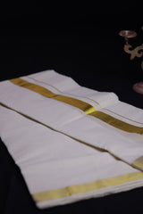 Traditional Kerala Cotton Dhoti, Veshti with gold Zari by JCSFashions - Elegance & Comfort