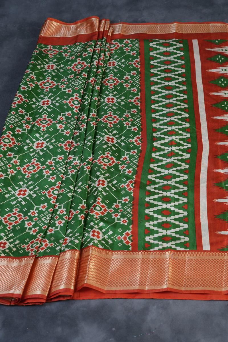 Exquisite Kanchipuram Semi Silk Ikkat Saree & Complementary Blouse Piece