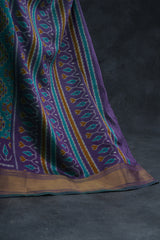 Exquisite Soft Ikkat Silk Saree with Aari Work Contrast Blouse