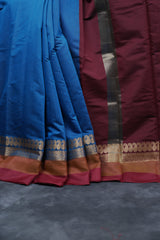 Silk Cotton Saree with Zari Border, Line Pallu and Stitched Blouse