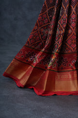 Elegant Ikkat Silk Saree with Luxurious Aari Work Contrast Blouse
