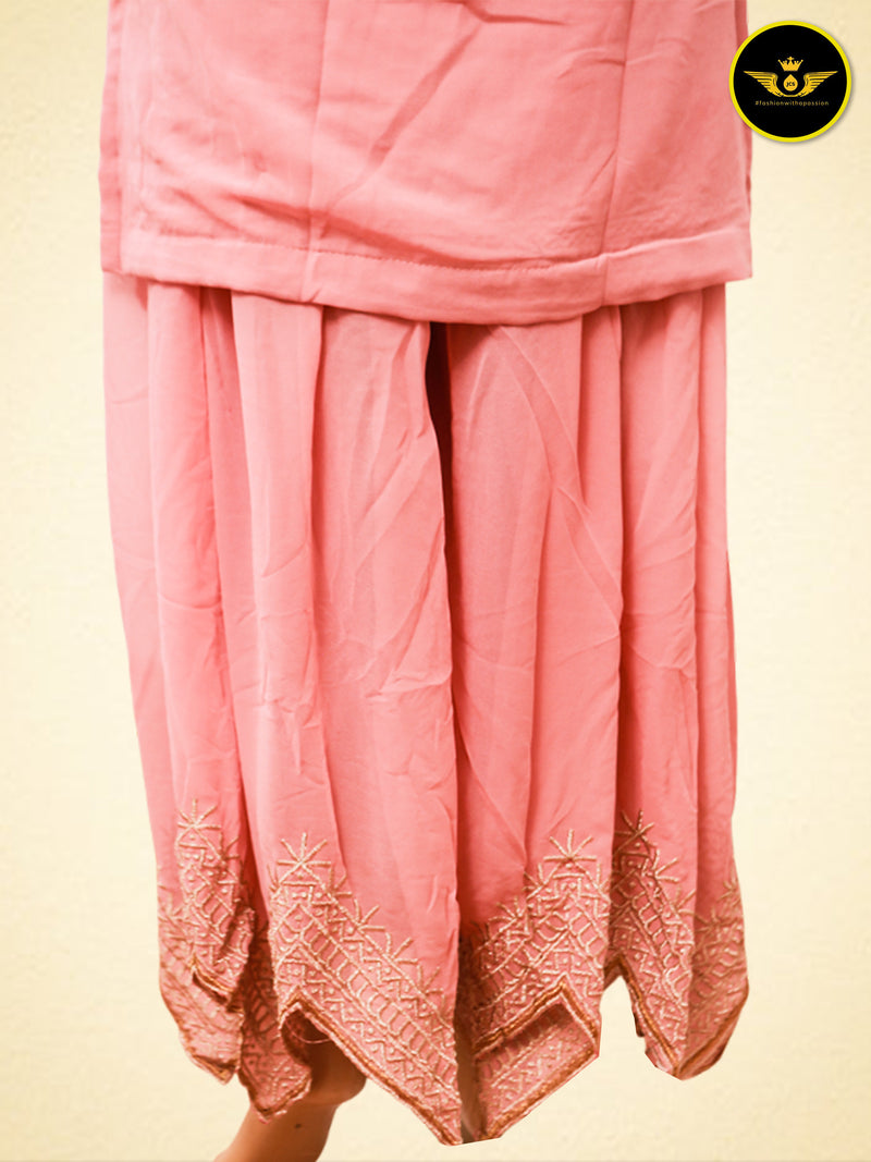 Designer Party Wear Sharara Palzo - Faux Georgette with Heavy Embroidery Work, Fancy Cut Work, and Butterfly Net Dupatta. Perfect for Special Occasions.