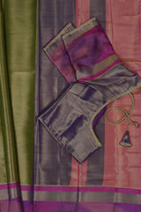 Chic Silk Tissue Saree with Pochampalli Ikkat Border |JCS Fashions