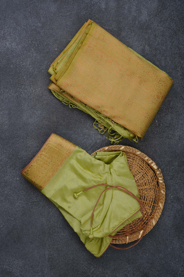 Elegant Rising Border Kanchipuram Semi-Silk Saree in Pista Green