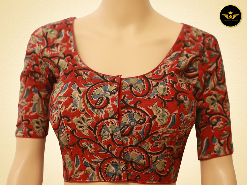 Readymade Padded Kalamkari Cotton Fabric Stunning Blouse