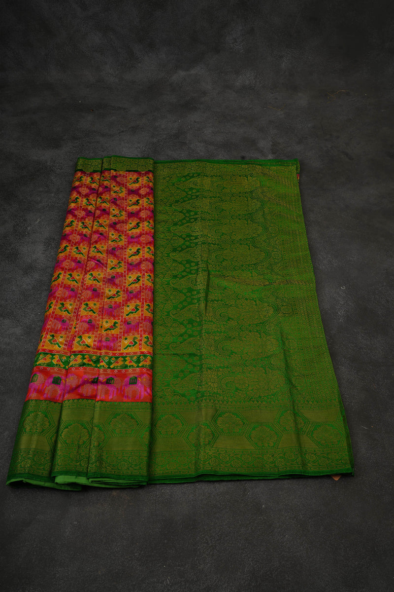 Elegant Soft Ikkat Silk Saree with Pochampally Weave & Kanchi Borders