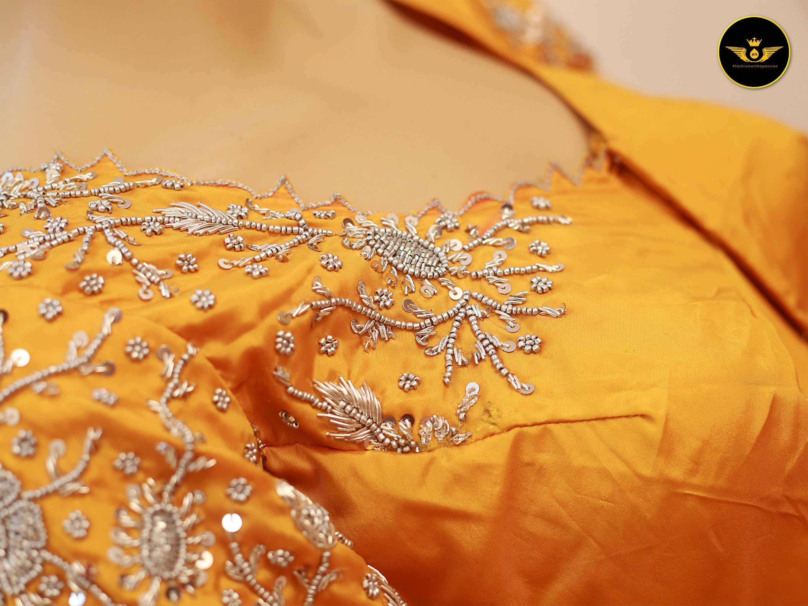 Stylish Indian Aari Work Silk Fabric Blouse With Latkan Blouse JCS Fashions