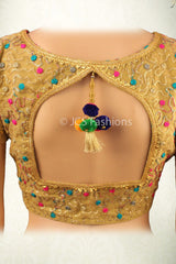 All Over Mukesh Work Satin Crepe Saree With Fully Stitched Blouse
