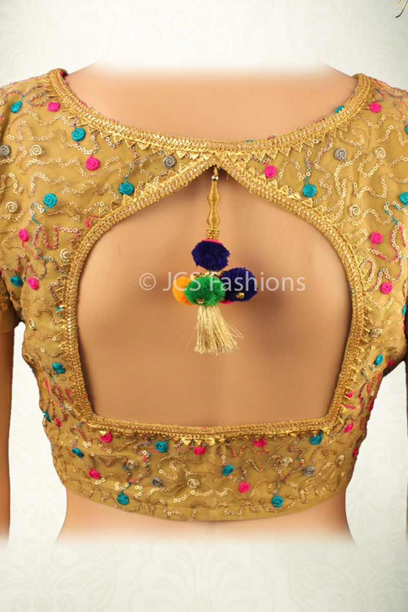 All Over Mukesh Work Satin Crepe Saree With Fully Stitched Blouse