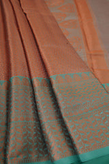 Radiant Banarasi Copper Soft Silk Saree with Designer Contrast Blouse