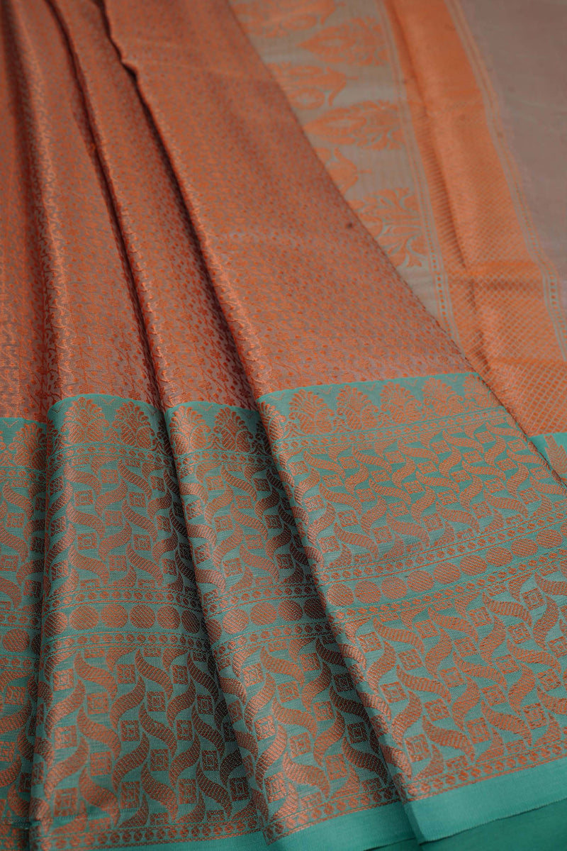 Radiant Banarasi Copper Soft Silk Saree with Designer Contrast Blouse