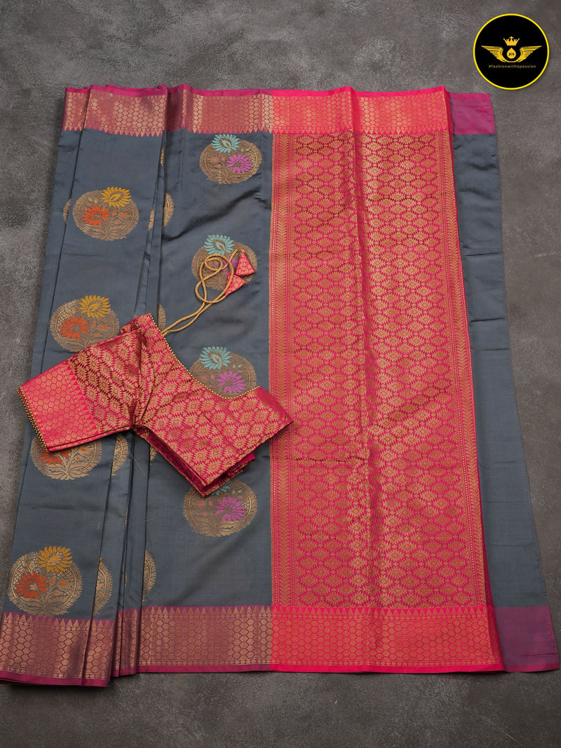 Soft Semi Silk Saree With Fully Stitched Jacquard Blouse