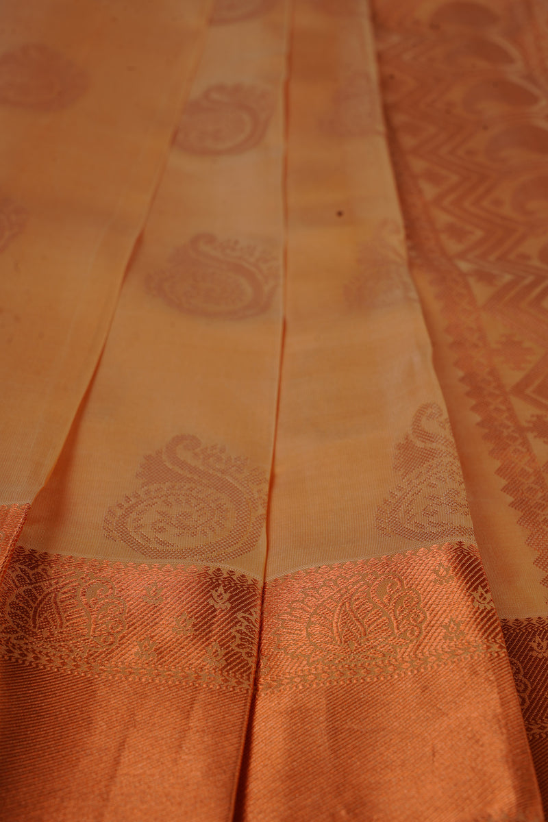 Pure Handloom Silk Saree with Copper Zari Border & Stitched Blouse