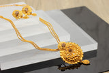 Traditional Matte-Finish Golden Stone Chain and Earrings Set