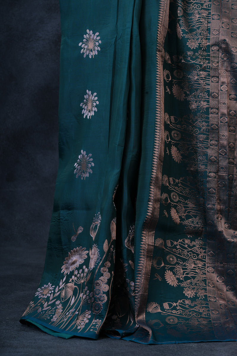 Authentic Kanchipuram Handloom Bridal Silk With Floral Zari Motifs