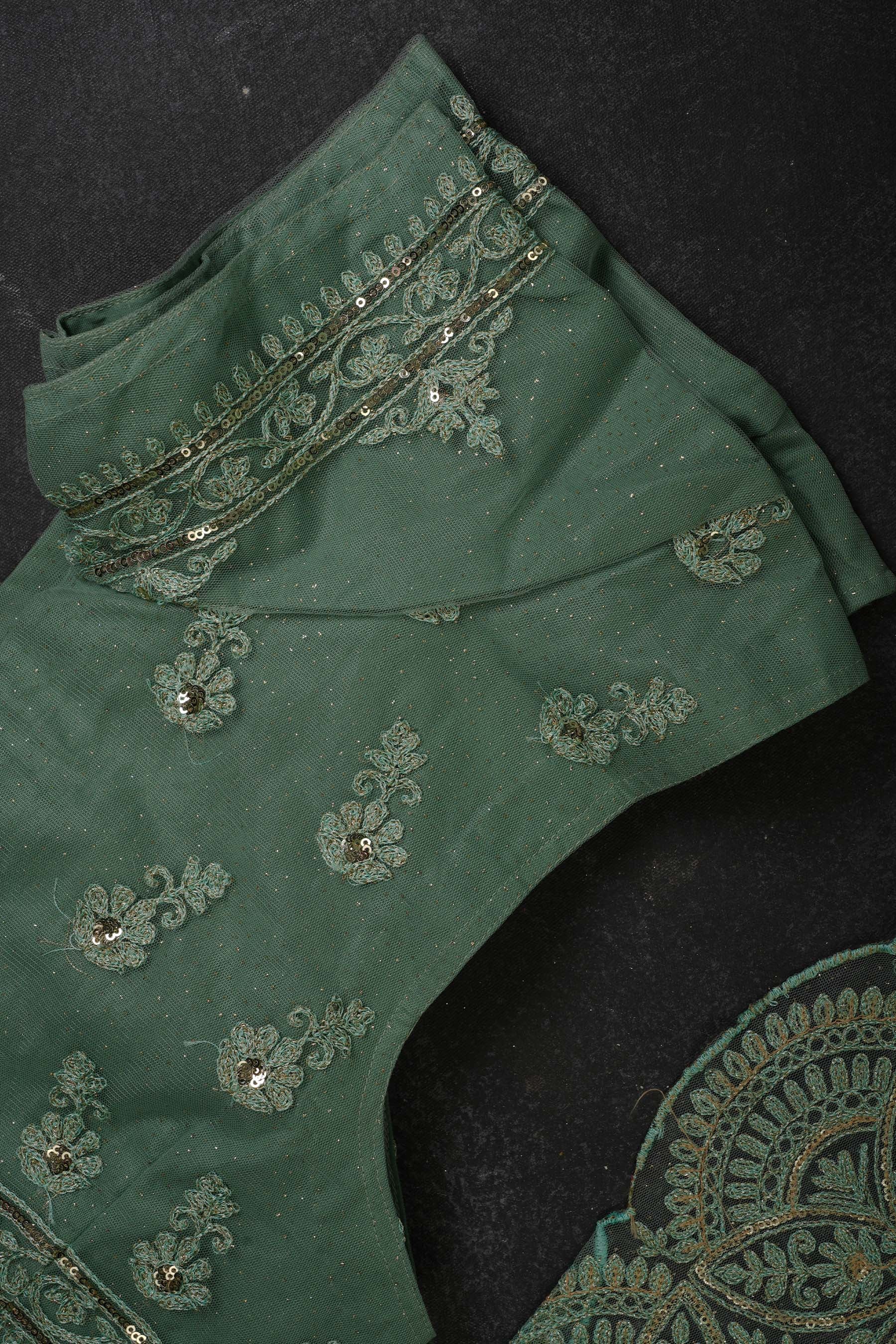 Green Net and Cut Work Sarees with Blouse stitched -JCS Fashions SAREE JCS Fashions