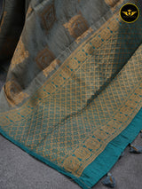 GREY Color Chanderi Silk Saree With Contrast Teal Blue Color Lace Work Blouse