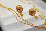 Traditional Matte Gold Chain and Earring Set - Exquisite Temple Jewelry