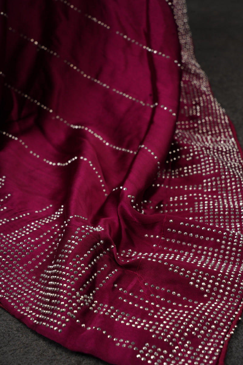 Luxurious Japan Satin Saree in Double-Shade Pink and Maroon